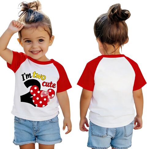 Ritatte Toddler Girl 2nd Birthday Outfit I'm Two Shirt Cute Raglan Short Sleeve T-Shirt 2 Year Old Second Bday Summer Clothes in Saudi Arabia