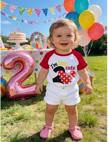 Ritatte Toddler Girl 2nd Birthday Outfit I'm Two Shirt Cute Raglan Short Sleeve T-Shirt 2 Year Old Second Bday Summer Clothes in Saudi Arabia