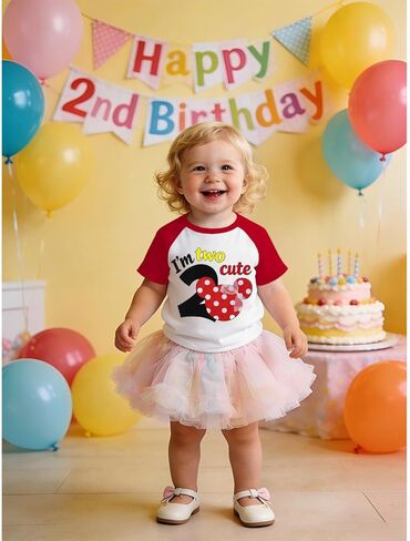 Ritatte Toddler Girl 2nd Birthday Outfit I'm Two Shirt Cute Raglan Short Sleeve T-Shirt 2 Year Old Second Bday Summer Clothes in Saudi Arabia