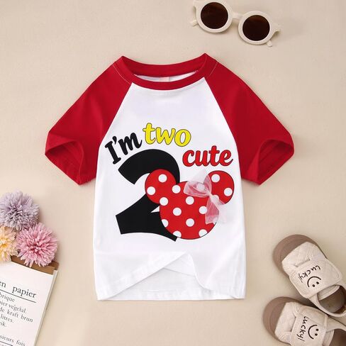 Ritatte Toddler Girl 2nd Birthday Outfit I'm Two Shirt Cute Raglan Short Sleeve T-Shirt 2 Year Old Second Bday Summer Clothes in Saudi Arabia