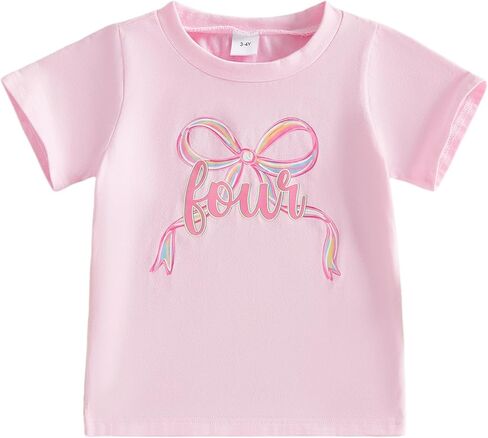 Toddler Baby Girl 1st 2nd 3rd 4th Birthday Outfit Colorful Bow Short Sleeve T-Shirt Tops Summer Clothes in Saudi Arabia