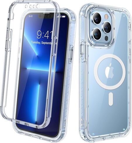 Diaclara Designed for iPhone 15 Plus Case 6.7'', [Compatible with MagSafe] Full Body Rugged Magnetic Case w/Built-in Screen Protector+Glass Camera Lens Protector,Clear Glitter-Magnetic in Kuwait