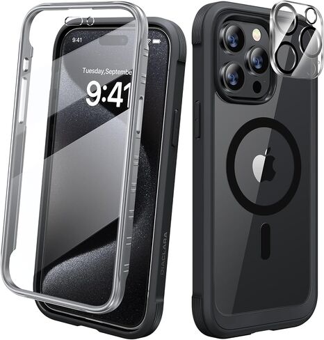 Diaclara Designed for iPhone 15 Plus Case 6.7'', [Compatible with MagSafe] Full Body Rugged Magnetic Case w/Built-in Screen Protector+Glass Camera Lens Protector,Clear Glitter-Magnetic in Kuwait