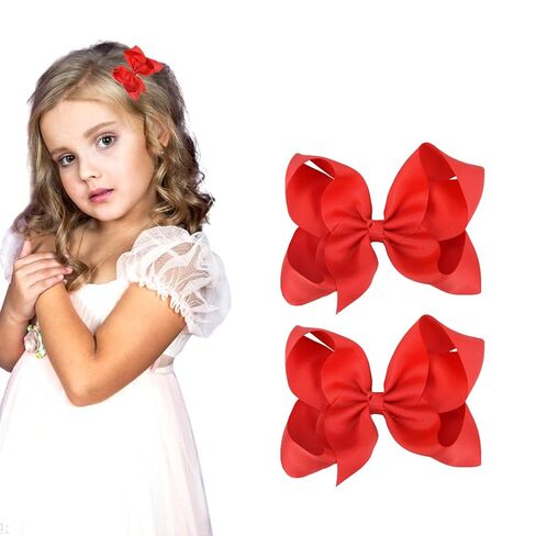 3 Inch Red Hair Bow Clips for Girls - Set of 2 in Saudi Arabia