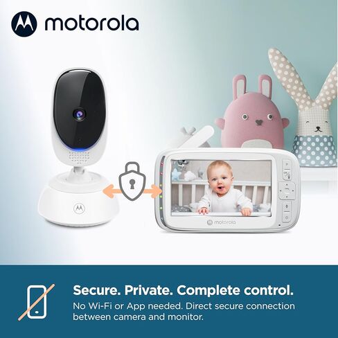 شاشة مراقبة الأطفال Motorola Nursery No WiFi مع الكاميرا والصوت، شاشة 5 بوصات، تكبير/تصغير قابل للإمالة، رؤية ليلية، التحدث في اتجاهين، عمر بطارية طويل، نطاق 1000 قدم، مستشعر درجة الحرارة، التهويدات، VM75 (موديل 2026) in Kuwait