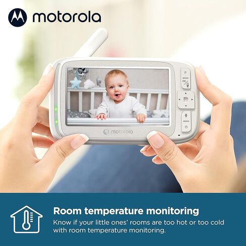 شاشة مراقبة الأطفال Motorola Nursery No WiFi مع الكاميرا والصوت، شاشة 5 بوصات، تكبير/تصغير قابل للإمالة، رؤية ليلية، التحدث في اتجاهين، عمر بطارية طويل، نطاق 1000 قدم، مستشعر درجة الحرارة، التهويدات، VM75 (موديل 2026) in Kuwait