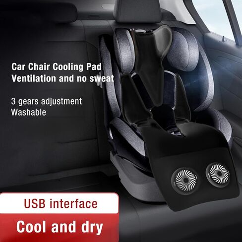 Black Cooling Car Seat Cushion with Breathable Ice Silk Material High Speed Silent Fan Skin Protection Breathable Car Chair Pad Universal Fit for Children Summer Outdoor in Kuwait
