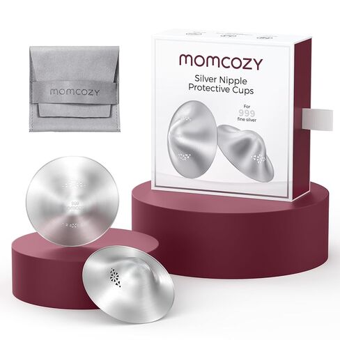 Momcozy 999 أكواب رضاعة فضية تصميم أصلي مثقوب للتنفس، غطاء حلمة فضي 999 لأساسيات الرضاعة الطبيعية، درع الحلمة لحديثي الولادة، دروع حلمة معدنية، حجم عادي in Kuwait