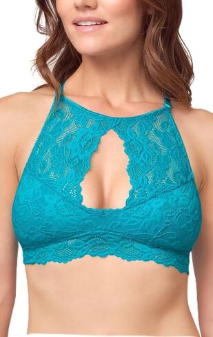 Miley Halter Lace Bralette for Women, Unpadded & Unlined Wireless High-Neck Bra, Perfect Adjustable Keyhole Lingerie in Kuwait
