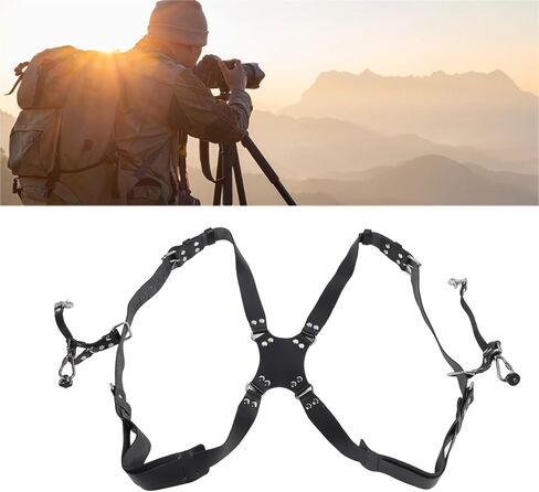 Camera Harness Shoulder Strap, Dual Shoulder Leather Adjustable with Quick Release Buckles, Red - Durable Cowhide Material, Comfortable Support for DSLR Photographers (Black) in Kuwait