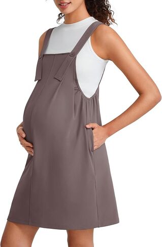 G4Free EverGoing Maternity Overall Dress Adjustable Straps Pregnancy Jumpsuits Dresses with Pockets Casual Work in Kuwait