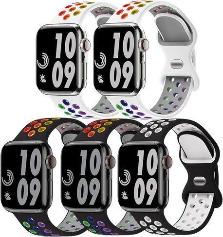 5 Pack Sport Bands Compatible with Apple Watch Band 44mm 45mm 46mm 42mm 41mm 40mm 38mm 49mm for Men Women, Breathable Silicone Wrist Strap for iWatch Series 11 10 9 8 7 6 5 4 3 2 1 SE3 2 1 Ultra3 2 1 in Kuwait
