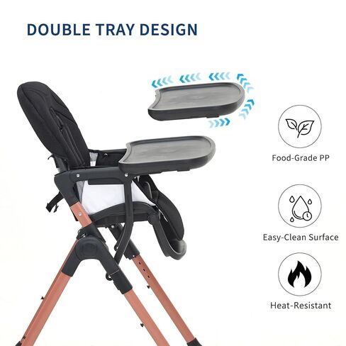 Portable & Foldable 3-in-1 High Chair for Baby, Adjustable Feeding Chair with Double Removable Trays, Compact Travel High Chair, Convertible Toddler Chair for 6-36 Months in Kuwait