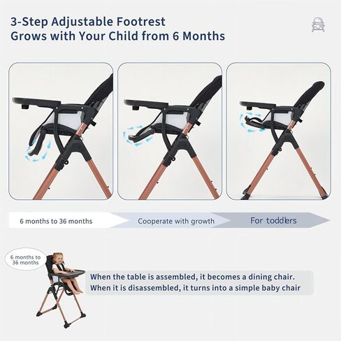 Portable & Foldable 3-in-1 High Chair for Baby, Adjustable Feeding Chair with Double Removable Trays, Compact Travel High Chair, Convertible Toddler Chair for 6-36 Months in Kuwait