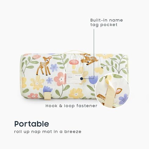 Wake In Cloud - Toddler Nap Mat with Pillow and Blanket, for Kids Girls Ages 3 Plus in Kindergarten Daycare Preschool, Roll Up Sleeping Bag, Floral Botanical Flowers in Kuwait