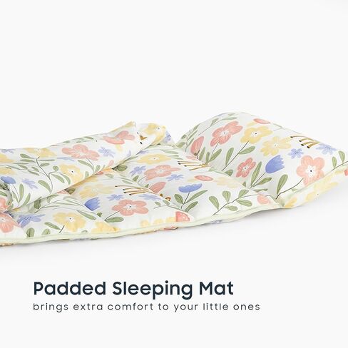 Wake In Cloud - Toddler Nap Mat with Pillow and Blanket, for Kids Girls Ages 3 Plus in Kindergarten Daycare Preschool, Roll Up Sleeping Bag, Floral Botanical Flowers in Kuwait