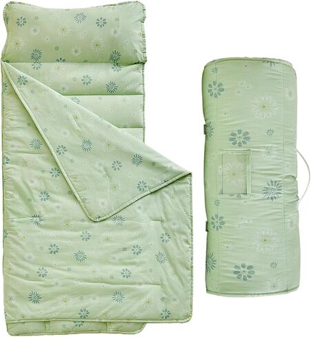 DuShow Cotton Toddler Nap Mat for Boys,Roll Up Slumber Bags Cars Pattern,Toddler Nap Mat with Removable Pillow and Blanket, Kids Sleeping Mat for Daycare,Preschool and Kindergarten-Blue in Kuwait