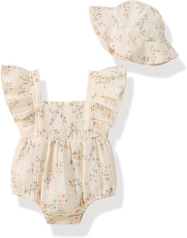 Baby Girl Clothes Infant Summer Romper Cotton Linen Newborn Onesie Bodysuit Outfits with Hat in Kuwait