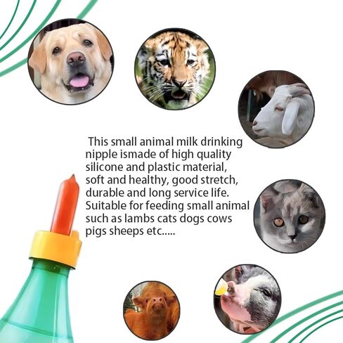 10-Pack Goat Nipples, Soft Rubber Teats for Nursing Baby Goats, Lambs, Puppies, Piglets & Calves | Small Animal Milk Feeding Bottle Nipples for Orphaned Pets & Livestock | Reusable in Kuwait