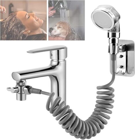 Shower Head Sink- Sink Hose Sprayer Attachment for Faucet- Bathroom-Utility-Bathtub- Shower Head Attachable Nozzle , Swivel Aerator w/10FT Extra Long Retractable Hose,No Drilling Support in Kuwait
