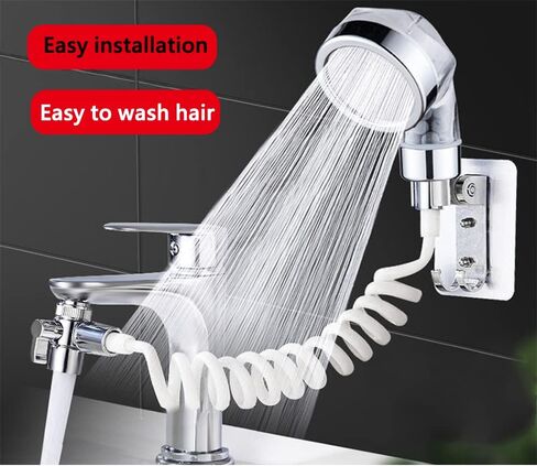 Shower Head Sink- Sink Hose Sprayer Attachment for Faucet- Bathroom-Utility-Bathtub- Shower Head Attachable Nozzle , Swivel Aerator w/10FT Extra Long Retractable Hose,No Drilling Support in Kuwait