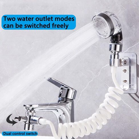 Shower Head Sink- Sink Hose Sprayer Attachment for Faucet- Bathroom-Utility-Bathtub- Shower Head Attachable Nozzle , Swivel Aerator w/10FT Extra Long Retractable Hose,No Drilling Support in Kuwait
