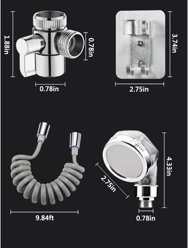 Shower Head Sink- Sink Hose Sprayer Attachment for Faucet- Bathroom-Utility-Bathtub- Shower Head Attachable Nozzle , Swivel Aerator w/10FT Extra Long Retractable Hose,No Drilling Support in Kuwait