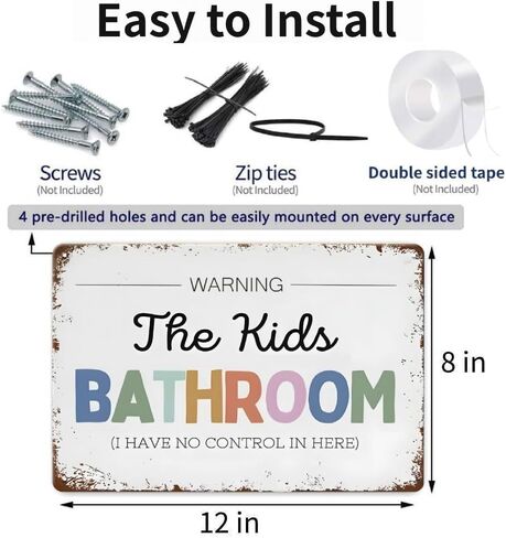 Kids Bathroom Decor Sign - Warning The Kids Bathroom I Have No Control Here, Metal Sign for Restroom Door Wall Decor Art Accessories, Cool Gifts for Kid's Boys Girls, 12 x 8 inch in Kuwait