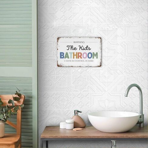 Kids Bathroom Decor Sign - Warning The Kids Bathroom I Have No Control Here, Metal Sign for Restroom Door Wall Decor Art Accessories, Cool Gifts for Kid's Boys Girls, 12 x 8 inch in Kuwait