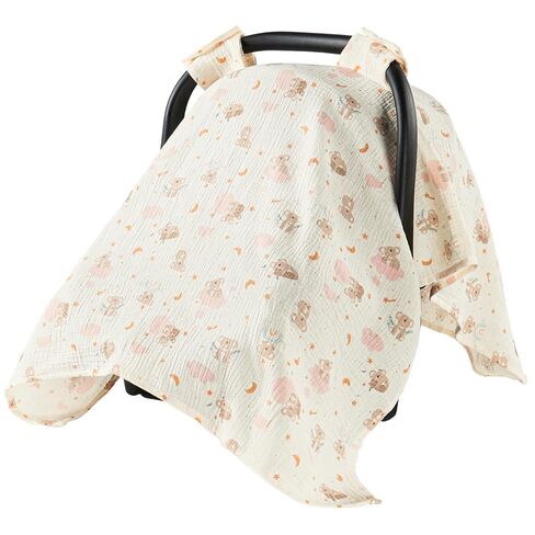 100% Muslin Cotton Car Seat Cover for Baby, Soft Breathable Car Seat Canopy, Universal Infant Carseat Cover Sun Protector, Lightweight Summer Stroller Cover for Boys Girls - Strawberry in Kuwait