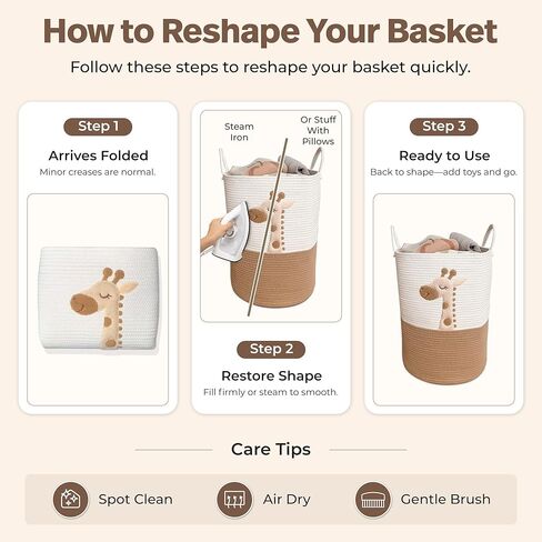 Baby Laundry Basket & Nursery Hamper – 20"x15" Large Giraffe Baby Hamper for Nursery Decor, Tall Woven Rope Dirty Clothes Laundry Hamper with Handles, Safari Animal Baby Room Storage Bin (White & Tan) in Kuwait
