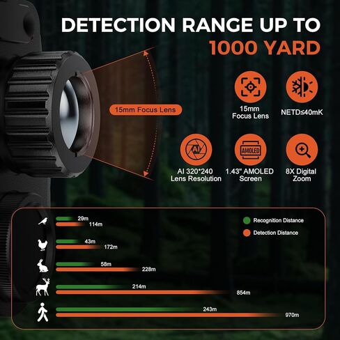 Zleo S2 Pro Thermal Imaging Monocular, AI-Enhanced 320x240Pixel, 1.43" AMOLED Display, 15mm Lens, 1000Yds Night Detection Range, IP66 Waterproof Infrared Handheld Thermal Scanner, Wireless Connection in Kuwait