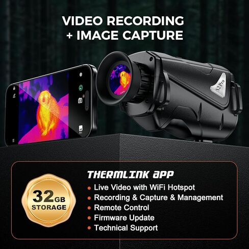 Zleo S2 Pro Thermal Imaging Monocular, AI-Enhanced 320x240Pixel, 1.43" AMOLED Display, 15mm Lens, 1000Yds Night Detection Range, IP66 Waterproof Infrared Handheld Thermal Scanner, Wireless Connection in Kuwait