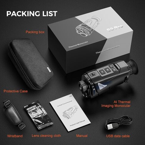 Zleo S2 Pro Thermal Imaging Monocular, AI-Enhanced 320x240Pixel, 1.43" AMOLED Display, 15mm Lens, 1000Yds Night Detection Range, IP66 Waterproof Infrared Handheld Thermal Scanner, Wireless Connection in Kuwait