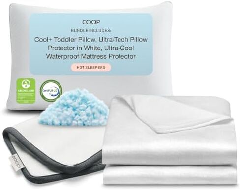 وسادة Coop Sleep Goods Cool+ Cooling للأطفال الصغار + واقي وسادة مقاوم للماء بتقنية فائقة، أبيض + واقي مرتبة مقاوم للماء فائق الروعة، حزمة مزدوجة in Kuwait