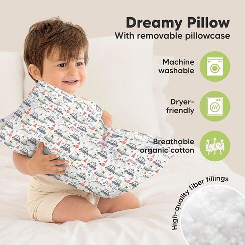 KeaBabies Toddler Pillow with Pillowcase and Toddler Pillowcase for 13X18 Pillow - Soft Cotton Kids Pillow for Sleeping - Soft and Breathable, Perfect for Boys, Girls, Kids, Travel, Nap in Kuwait