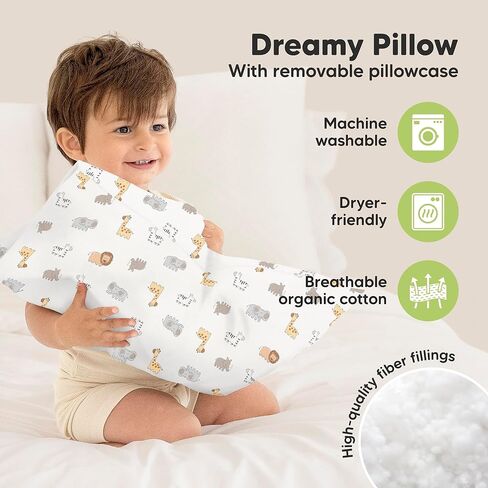 KeaBabies Toddler Pillow with Pillowcase and Toddler Pillowcase for 13X18 Pillow - Soft Cotton Kids Pillow for Sleeping - Soft and Breathable, Perfect for Boys, Girls, Kids, Travel, Nap in Kuwait