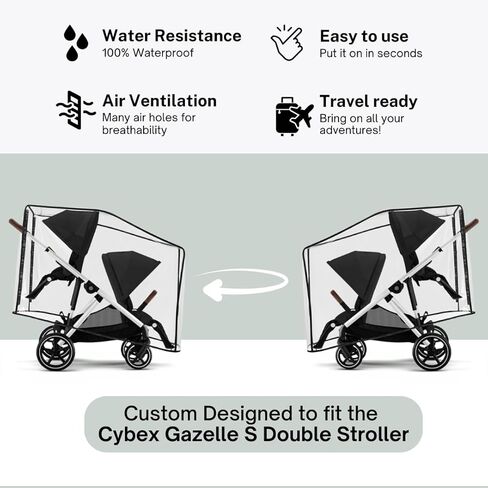 Rain Cover for Cybex Gazelle S Double Stroller (Compatible for Cybex Gazelle S, Gazelle S 2, and e-Gazelle S) - Double Weather Shield (Stroller Not Included) in Kuwait