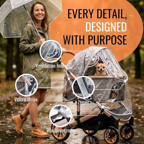 Bicystar Pet Stroller Rain Cover – Waterproof Windproof Weather Protection for Dog & Cat Strollers, Clear EVA with Front Zipper, Ventilation Holes, Foldable Universal Fit in Kuwait