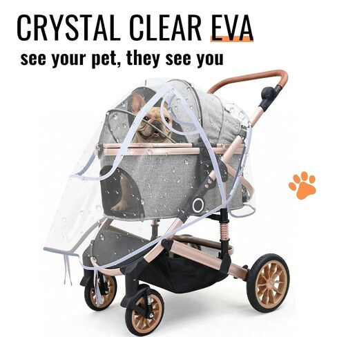 Bicystar Pet Stroller Rain Cover – Waterproof Windproof Weather Protection for Dog & Cat Strollers, Clear EVA with Front Zipper, Ventilation Holes, Foldable Universal Fit in Kuwait