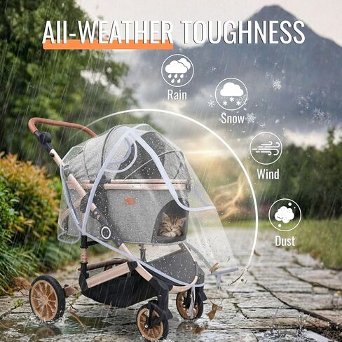 Bicystar Pet Stroller Rain Cover – Waterproof Windproof Weather Protection for Dog & Cat Strollers, Clear EVA with Front Zipper, Ventilation Holes, Foldable Universal Fit in Kuwait