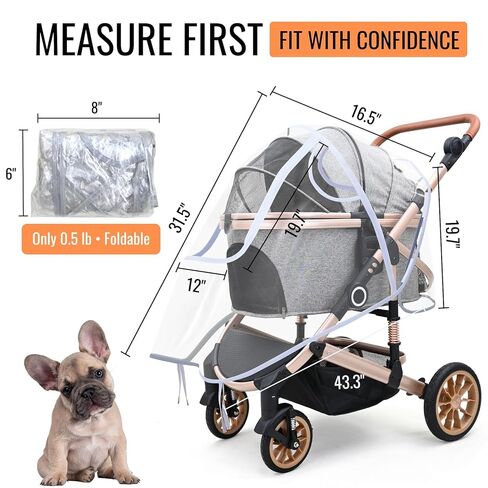 Bicystar Pet Stroller Rain Cover – Waterproof Windproof Weather Protection for Dog & Cat Strollers, Clear EVA with Front Zipper, Ventilation Holes, Foldable Universal Fit in Kuwait