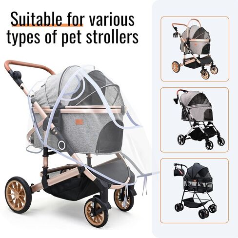 Bicystar Pet Stroller Rain Cover – Waterproof Windproof Weather Protection for Dog & Cat Strollers, Clear EVA with Front Zipper, Ventilation Holes, Foldable Universal Fit in Kuwait