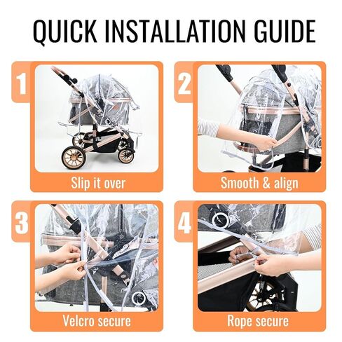Bicystar Pet Stroller Rain Cover – Waterproof Windproof Weather Protection for Dog & Cat Strollers, Clear EVA with Front Zipper, Ventilation Holes, Foldable Universal Fit in Kuwait