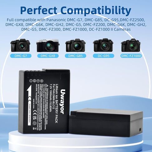 DMW-BLC12 DMW-BLC12PP بطارية 2 حزمة وشاحن LED مزدوج لباناسونيك Lumix G7، G85، G95، FZ1000، FZ1000 II، GH2، G5، G6، GX8، FZ200، FZ300، FZ2500 الكاميرا in Kuwait