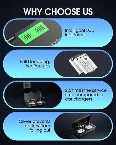 2-Pack EN-EL10 Battery and USB-C Dual Charger for Fujifilm NP-45/NP-45A/NP-45B/NP-45S, Olympus LI-42B/LI-40B, and More - 1300mAh High Capacity in Kuwait