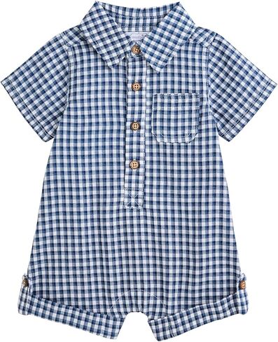 Mud Pie Baby Boy Gingham Collar Shortall in Kuwait