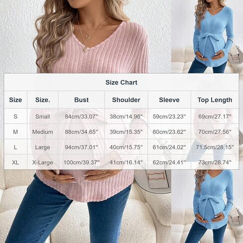 Maternity Sweater for Women, Cute Long Sleeve Spring Ribbed Pregnancy Tops Tunic with Belt Casual Knit Work Mama Clothes in Saudi Arabia