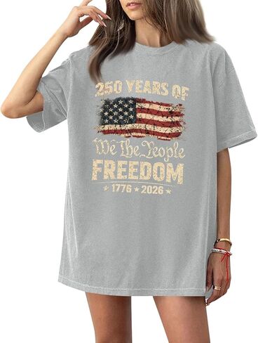 Womens Short Sleeve Crewneck T Shirt Casual Loose Fit 250 Years We The 1776 2026 Graphic Tee Top in Kuwait