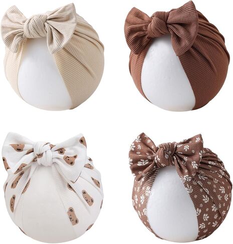 Baby Girls Hair Bow Knot Turban Hat Newborn Hospital Hats Infant Toddler Head Wrap Beanie Cap in Kuwait